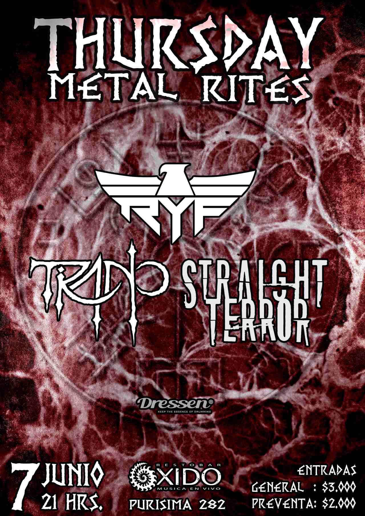7 de Junio: Thursday Metal Rites - Straight Terror, RYF y Tirano en Santiago