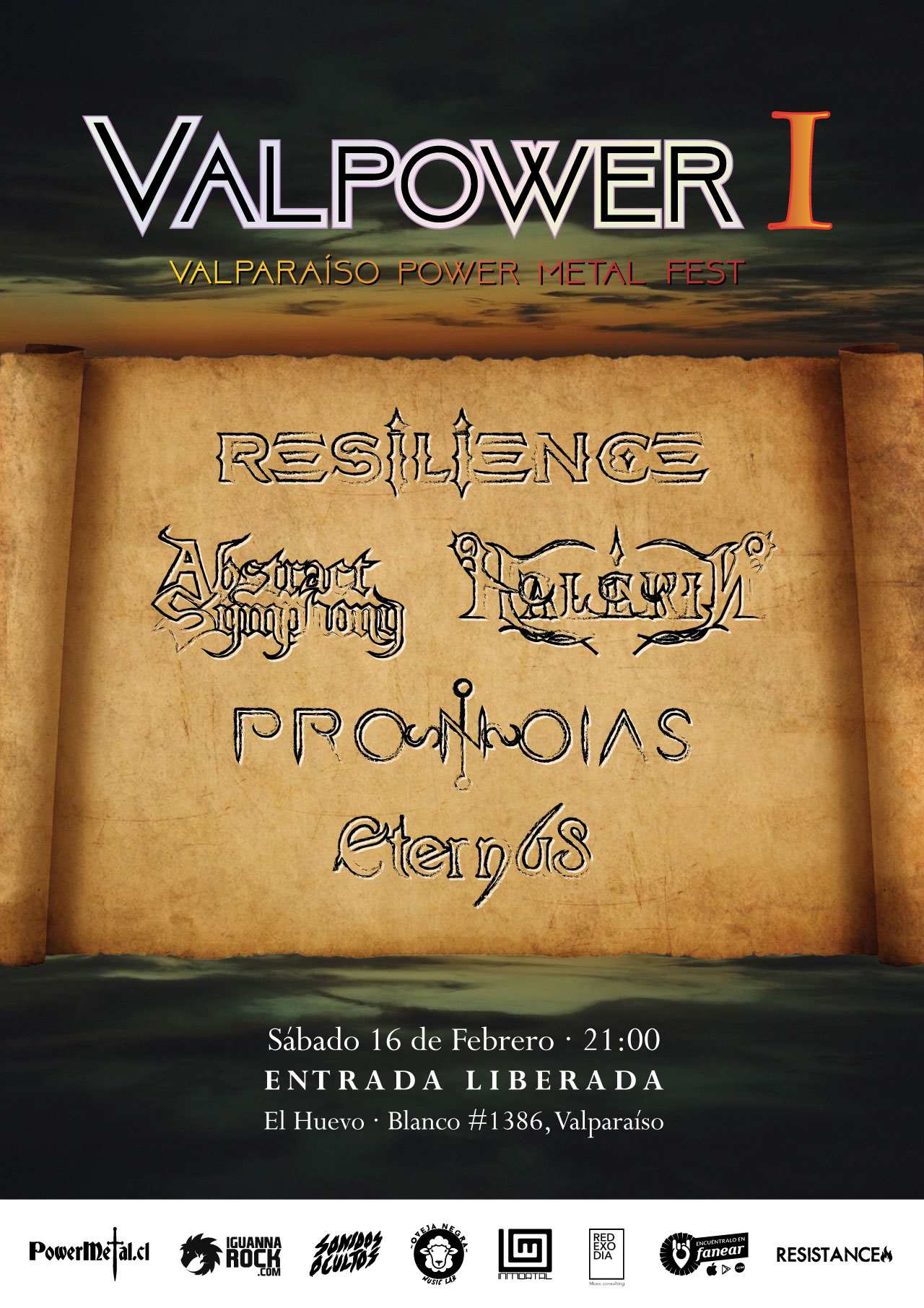 16 de Febrero: Valpower - Abstract Symphony, Pronoias, Halekin, Resilience y Eternus en Valparaíso