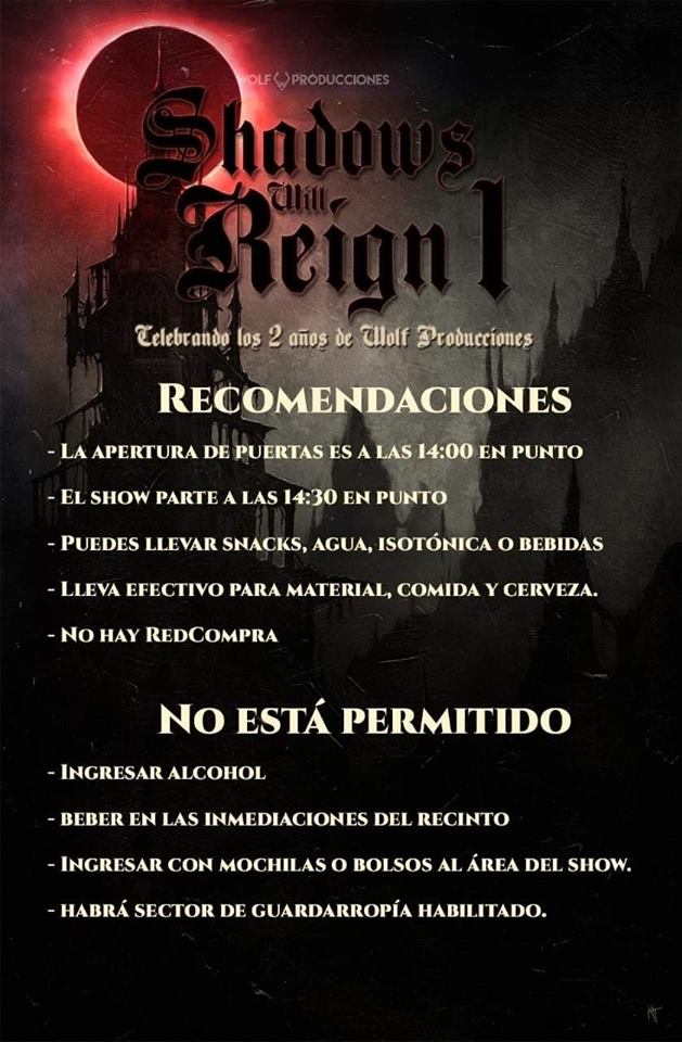 2 de Marzo: Shadows will Reign I en Santiago - Recomendaciones