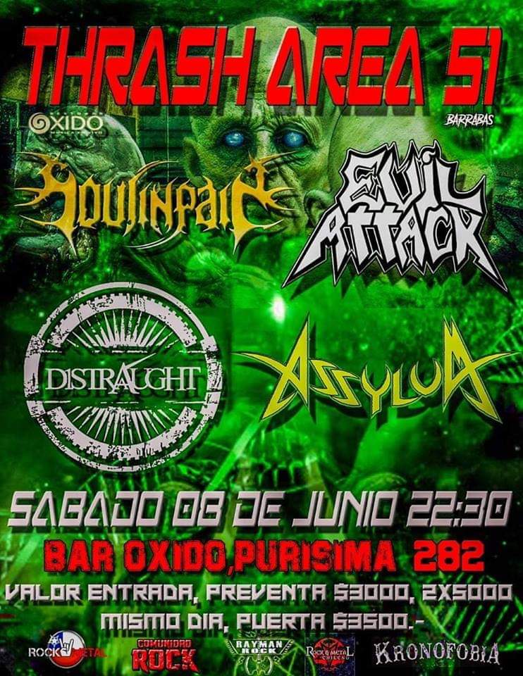 8 de Junio: Thrash Area 51 - Assylum, Soulinpain, Evil Attack y D1straught en Santiago