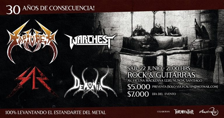 22 de Junio: Celebración de 30 años de Consecuencia con Torturer, Warchest, SAR y Demoniac en Santiago